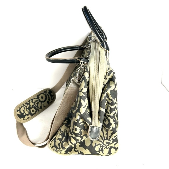 Baggallini Travel Tote Bag Detachable Wristlet Set Nylon Tan Black Floral Swirl - Picture 2 of 16